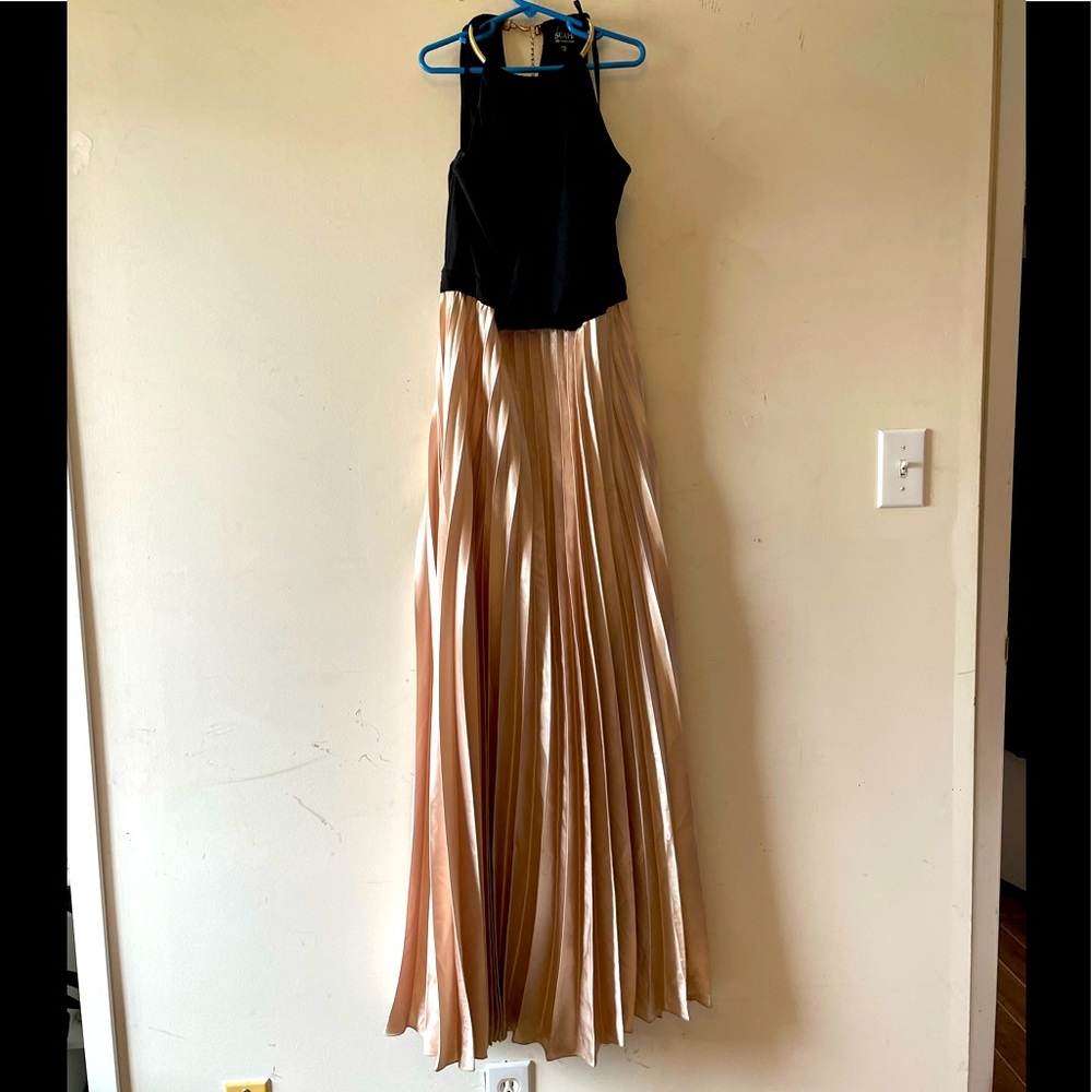 Xscape Black and Gold Maxi Dress